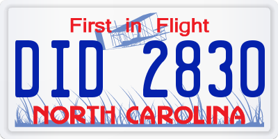 NC license plate DID2830