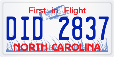 NC license plate DID2837