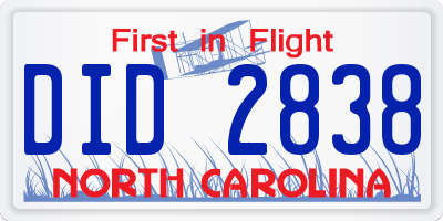 NC license plate DID2838