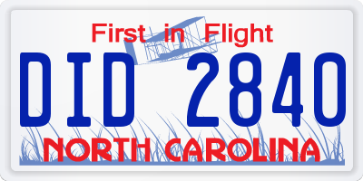 NC license plate DID2840