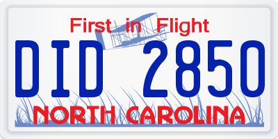 NC license plate DID2850