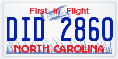 NC license plate DID2860