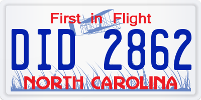 NC license plate DID2862