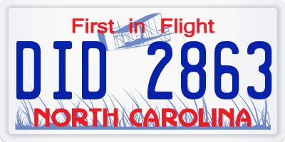 NC license plate DID2863