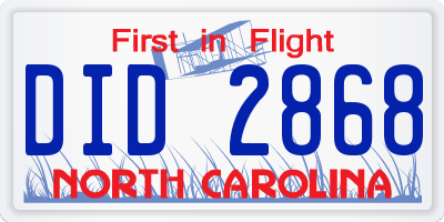 NC license plate DID2868