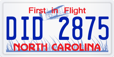 NC license plate DID2875