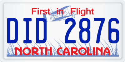 NC license plate DID2876
