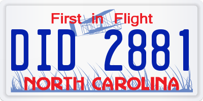 NC license plate DID2881