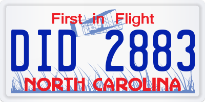 NC license plate DID2883