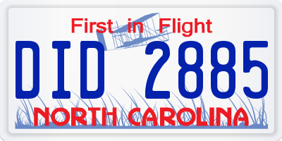 NC license plate DID2885