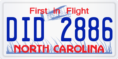 NC license plate DID2886