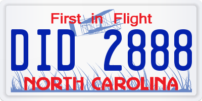 NC license plate DID2888