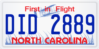 NC license plate DID2889