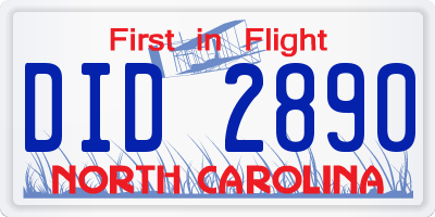 NC license plate DID2890