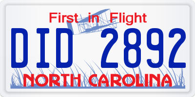 NC license plate DID2892