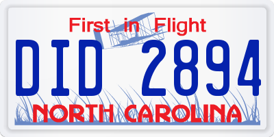 NC license plate DID2894