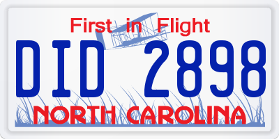 NC license plate DID2898