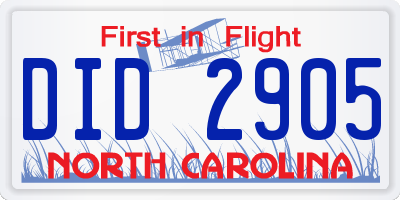 NC license plate DID2905
