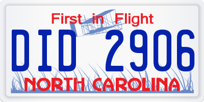 NC license plate DID2906