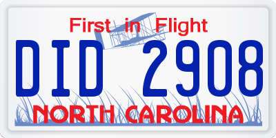 NC license plate DID2908