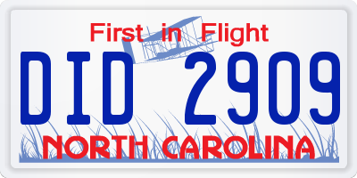 NC license plate DID2909