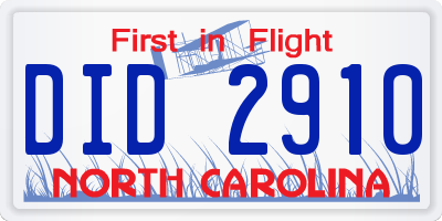 NC license plate DID2910