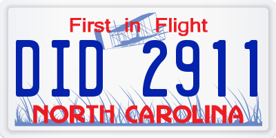 NC license plate DID2911