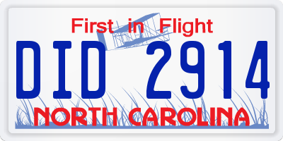 NC license plate DID2914