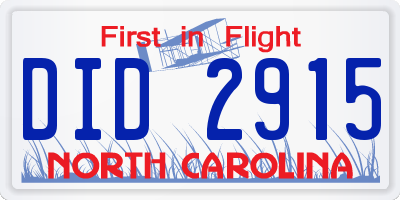 NC license plate DID2915