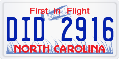 NC license plate DID2916