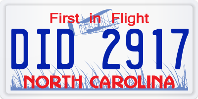 NC license plate DID2917