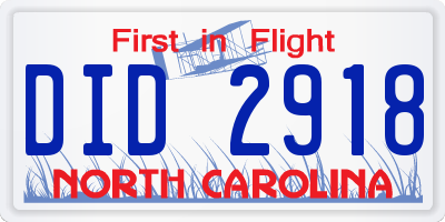 NC license plate DID2918