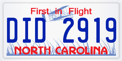 NC license plate DID2919