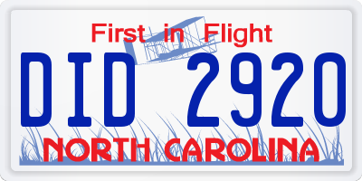 NC license plate DID2920