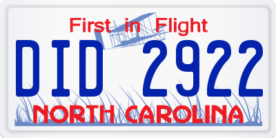 NC license plate DID2922