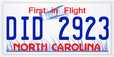 NC license plate DID2923