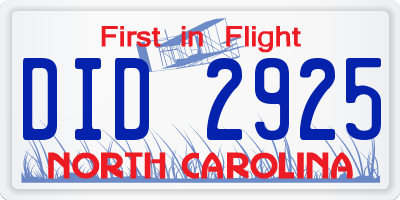 NC license plate DID2925
