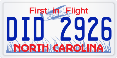 NC license plate DID2926