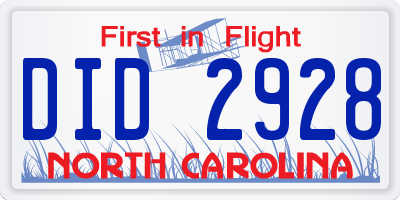 NC license plate DID2928