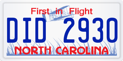 NC license plate DID2930