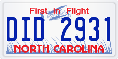 NC license plate DID2931