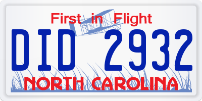 NC license plate DID2932