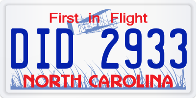 NC license plate DID2933