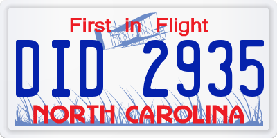 NC license plate DID2935