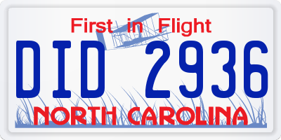 NC license plate DID2936