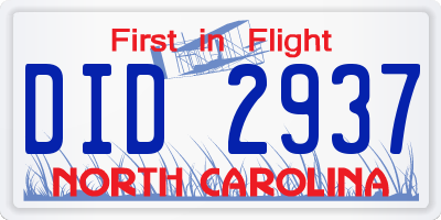 NC license plate DID2937