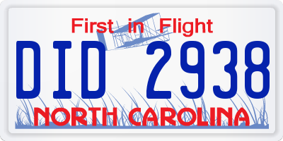 NC license plate DID2938