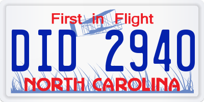 NC license plate DID2940