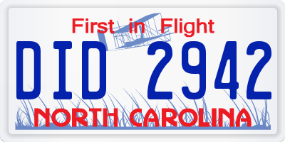 NC license plate DID2942