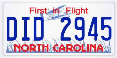 NC license plate DID2945
